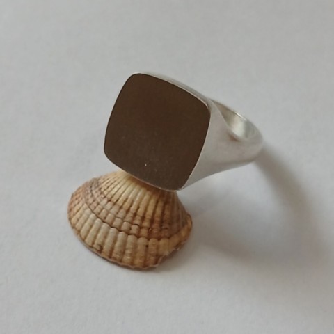 Cushion shape sterling silver signet ring with narrow shank