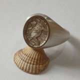 Kingfisher deep relief engraved sterling silver signet ring